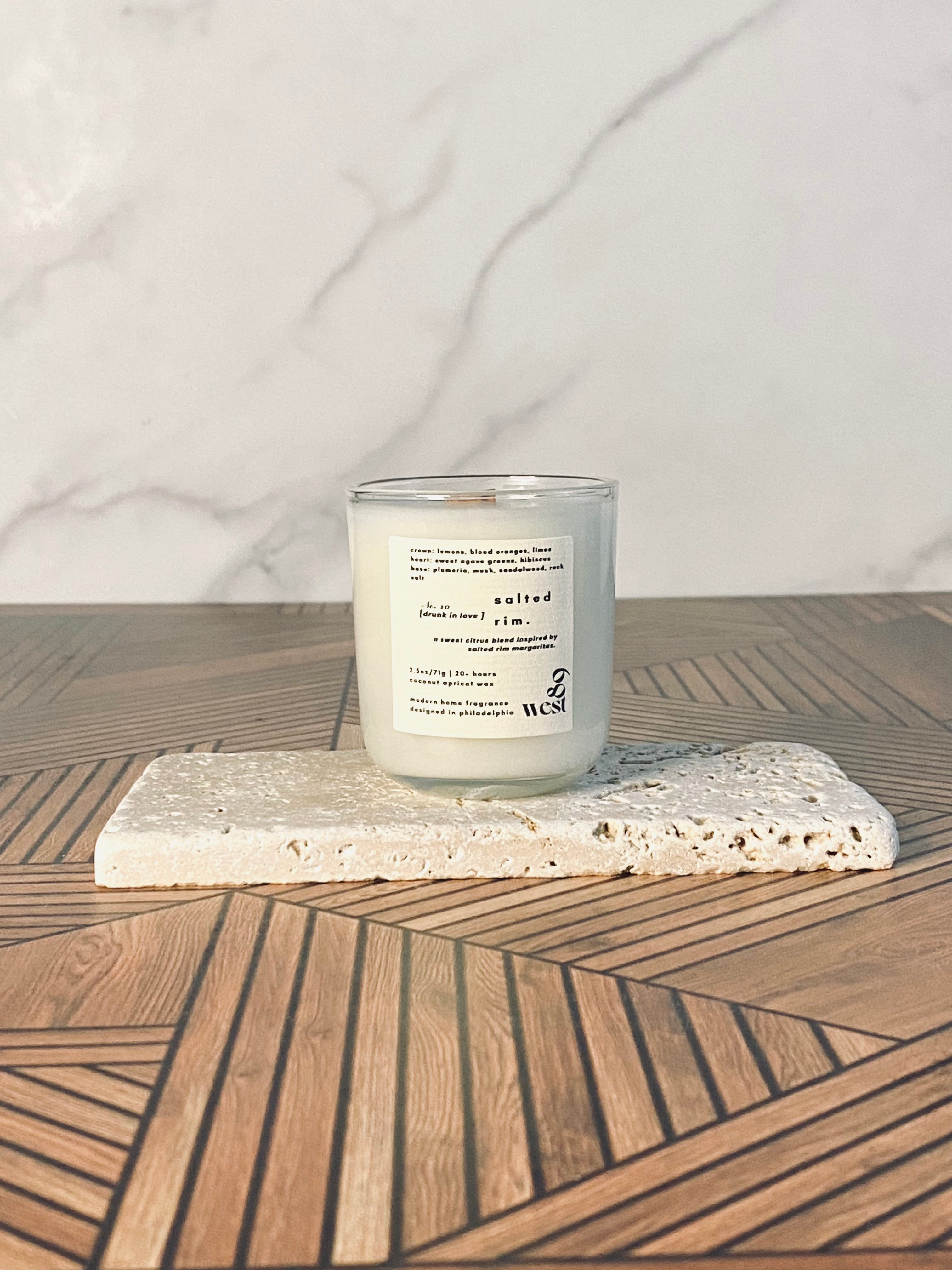 salted rim. | travel candle